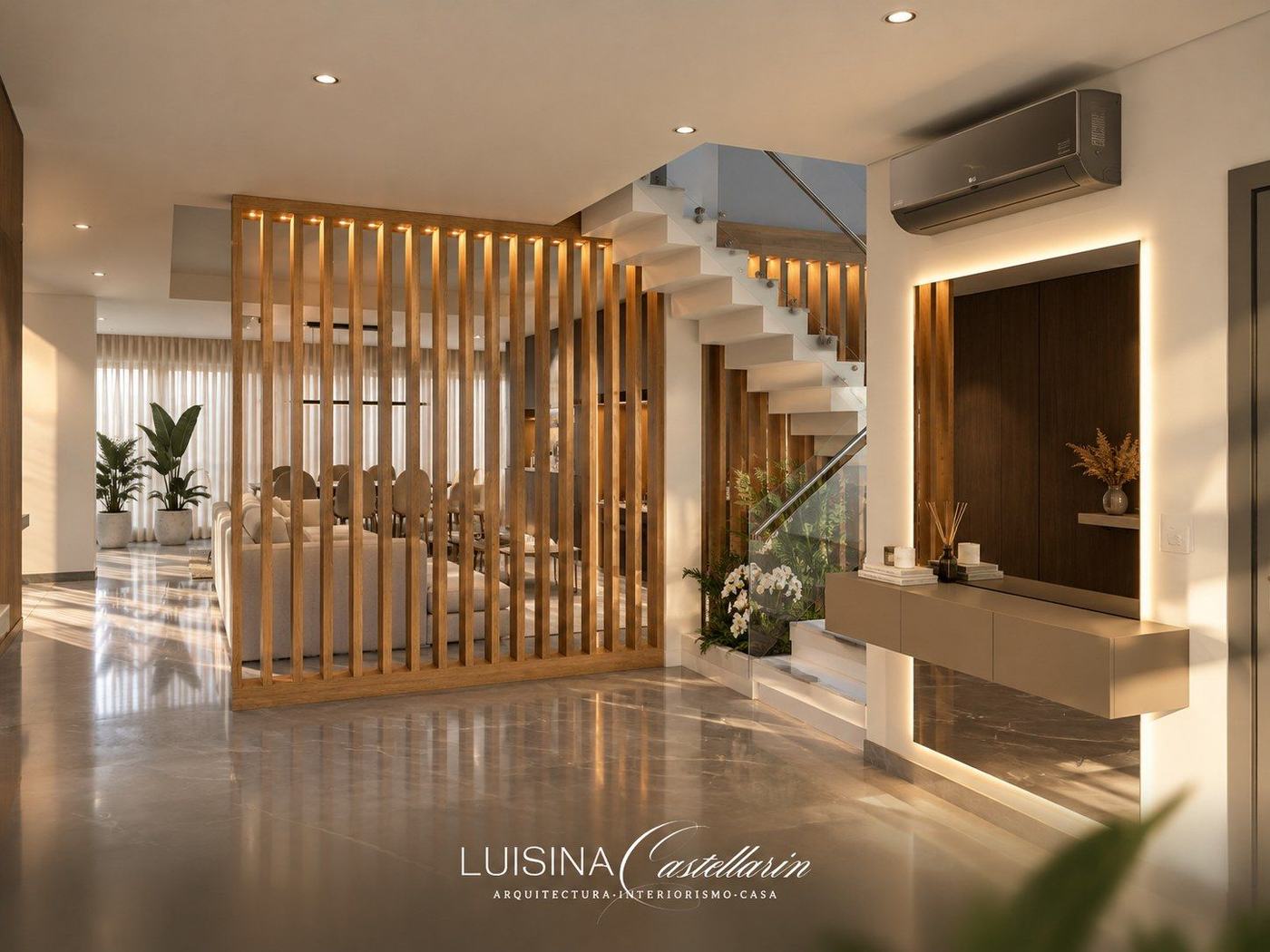 Render: Living con vista al comedor