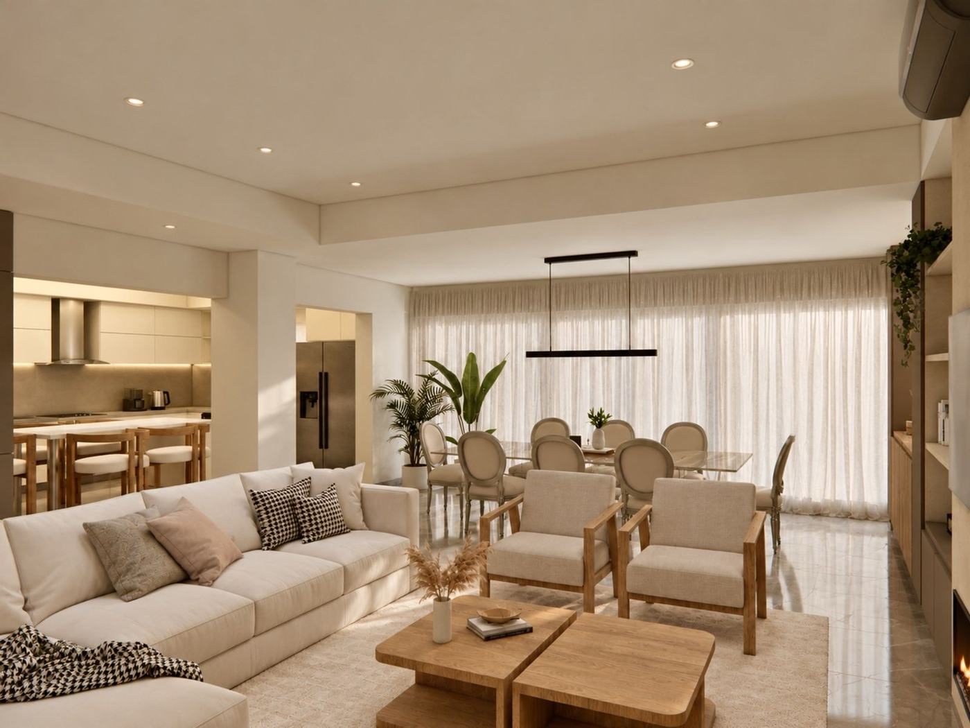 Render: Recibidor con escalera y separador de listones
